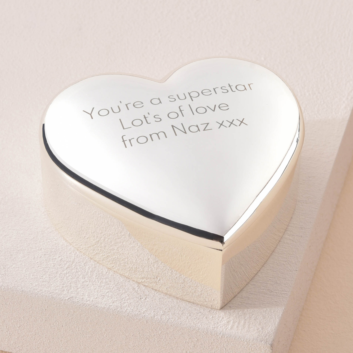 Engraved Silver-Plated Heart Trinket Box - Message