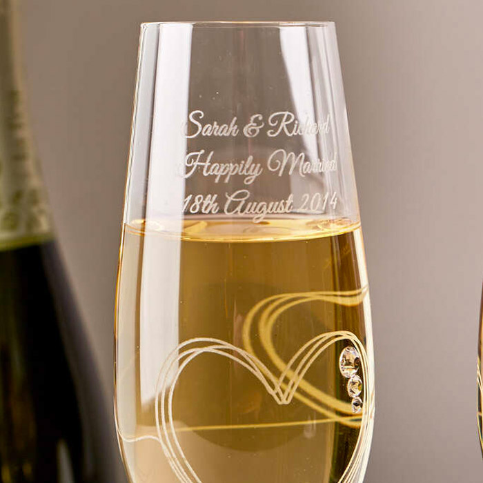 Engraved Swarovski String of Love Crystal Champagne Flute Pair