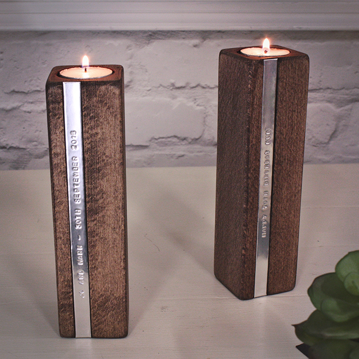Personalised Set of 2 Wooden Candle Holders - Message