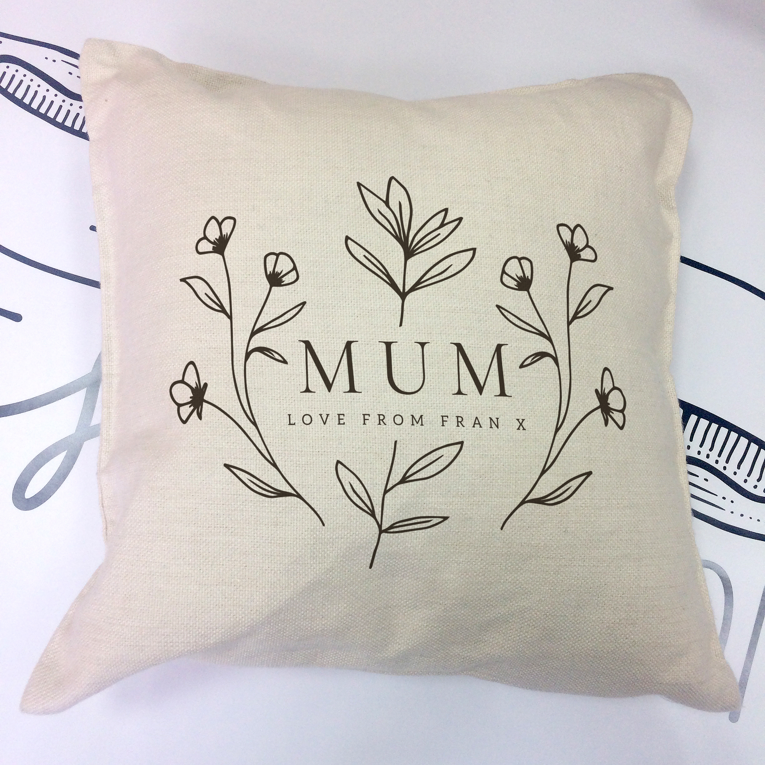 Personalised Natural Cushion - Monochrome Floral