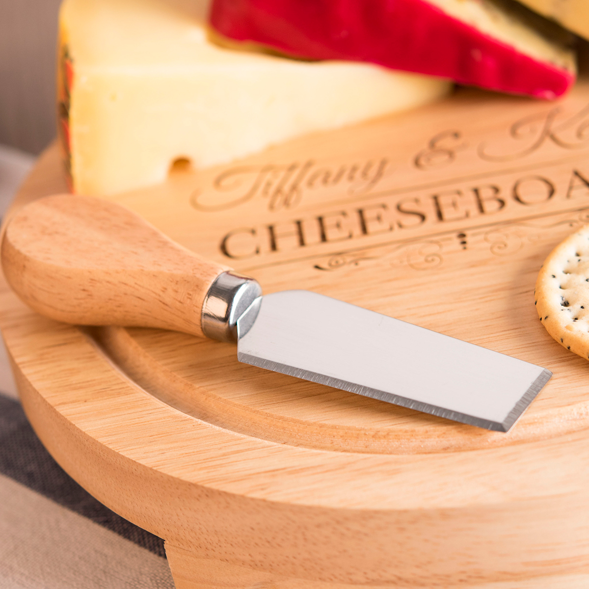 Personalised Wooden Cheeseboard Set - Two Names