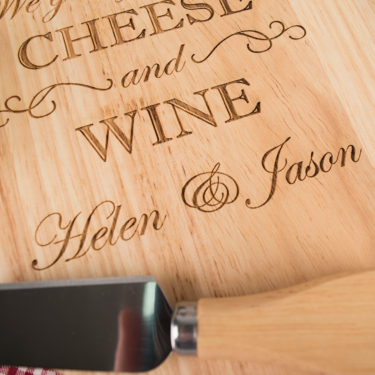 Personalised Heart-Shaped Wooden Cheeseboard Set - Go Together Like Cheese & Wine