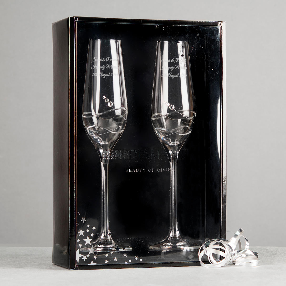 Engraved Set of 2 Crystal Champagne Flutes - Birthday