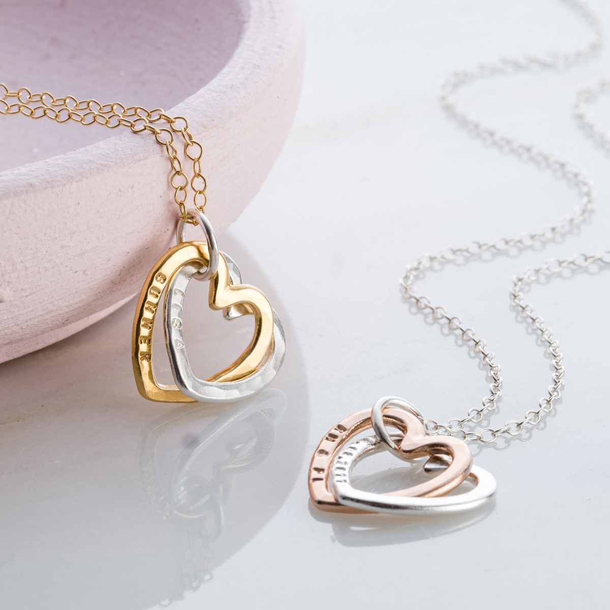 Personalised Posh Totty Designs Interlinking Hearts Necklace With Gold