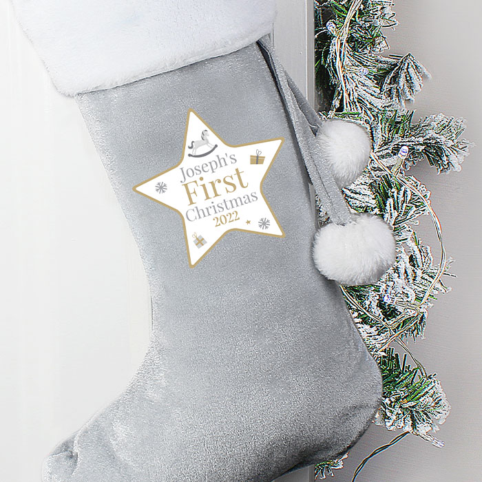Personalised My First Christmas Grey Stocking - Christmas Exclusive