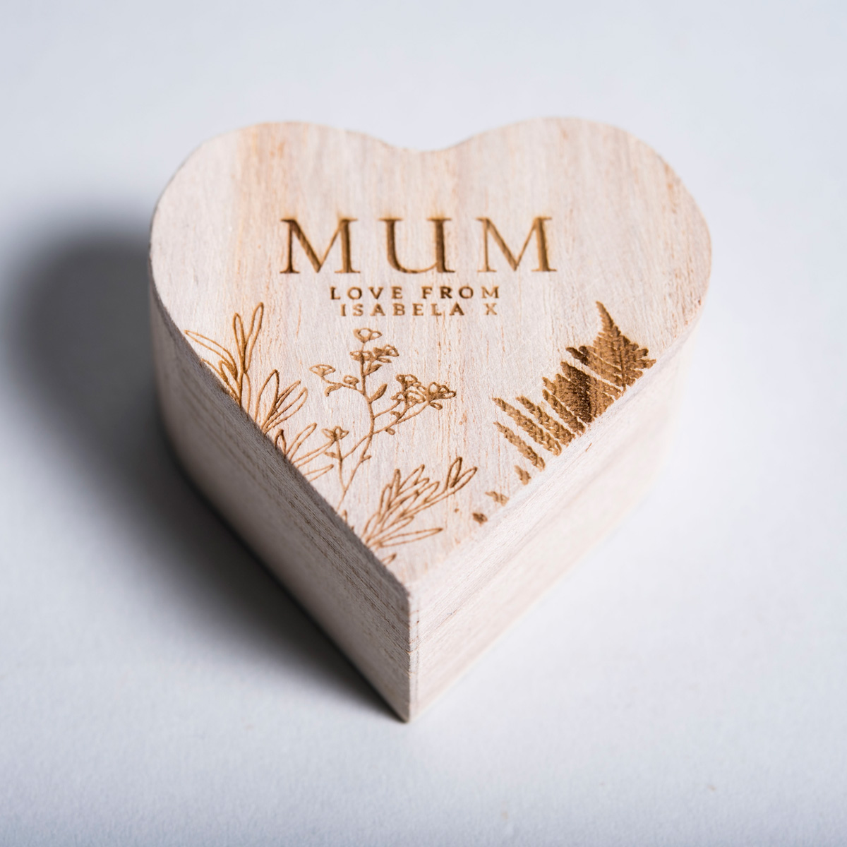 Personalised Wooden Heart Ring Box - Floral