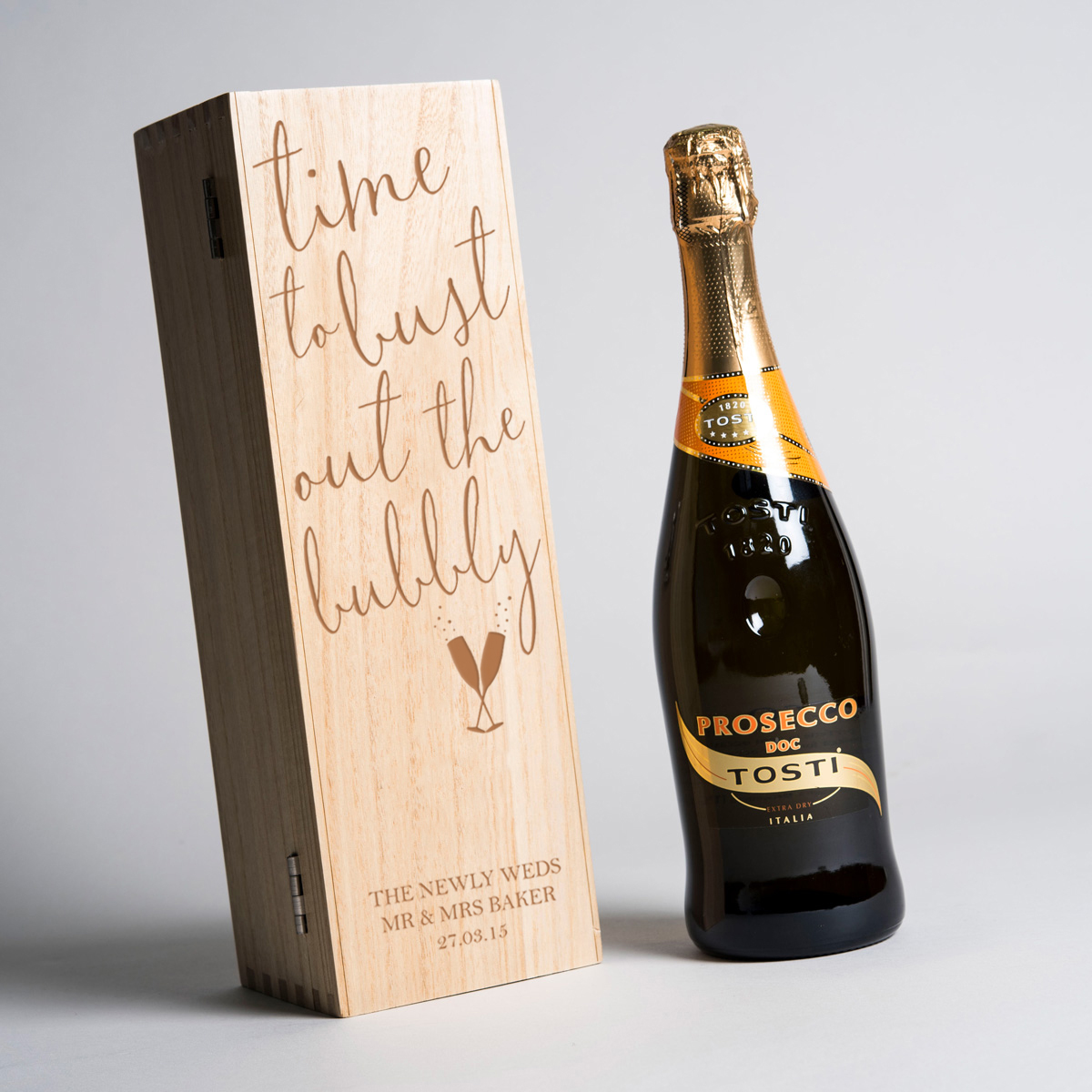 Engraved Wooden Box With Luxury Prosecco - Bust Out The Bubbly