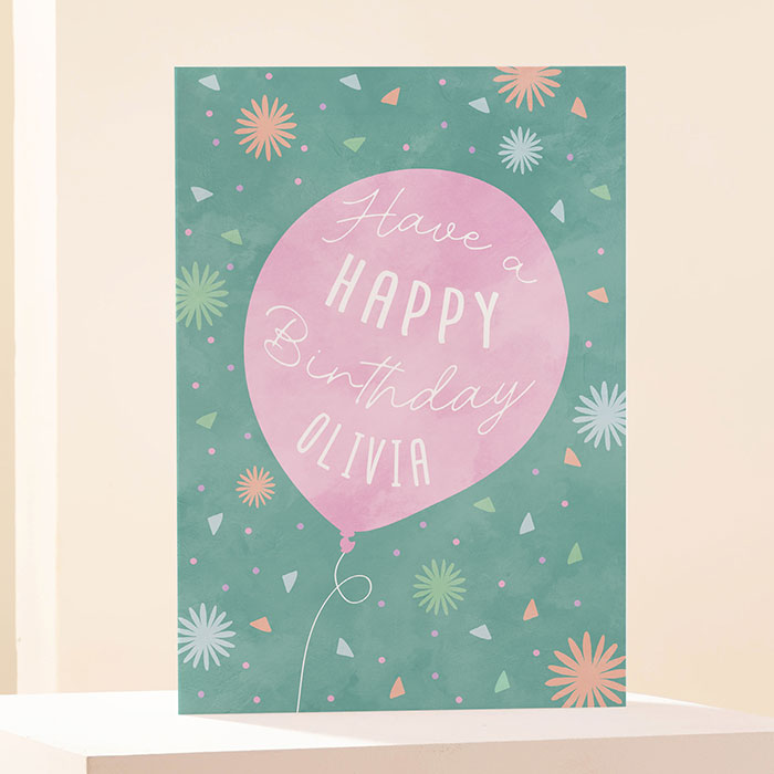 Personalised Birthday Card - Pink Balloon