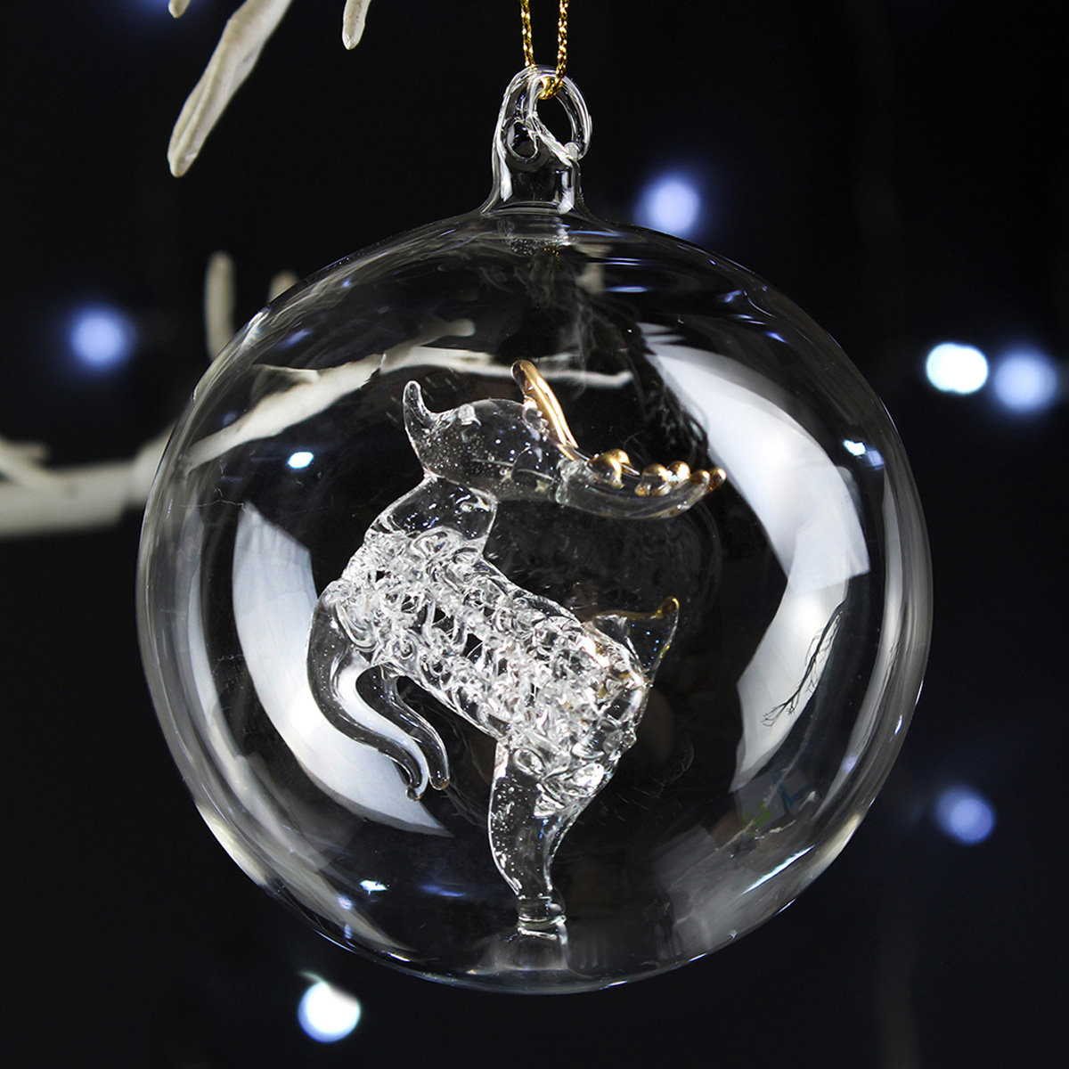 Personalised Glass Reindeer Bauble - Gold Name