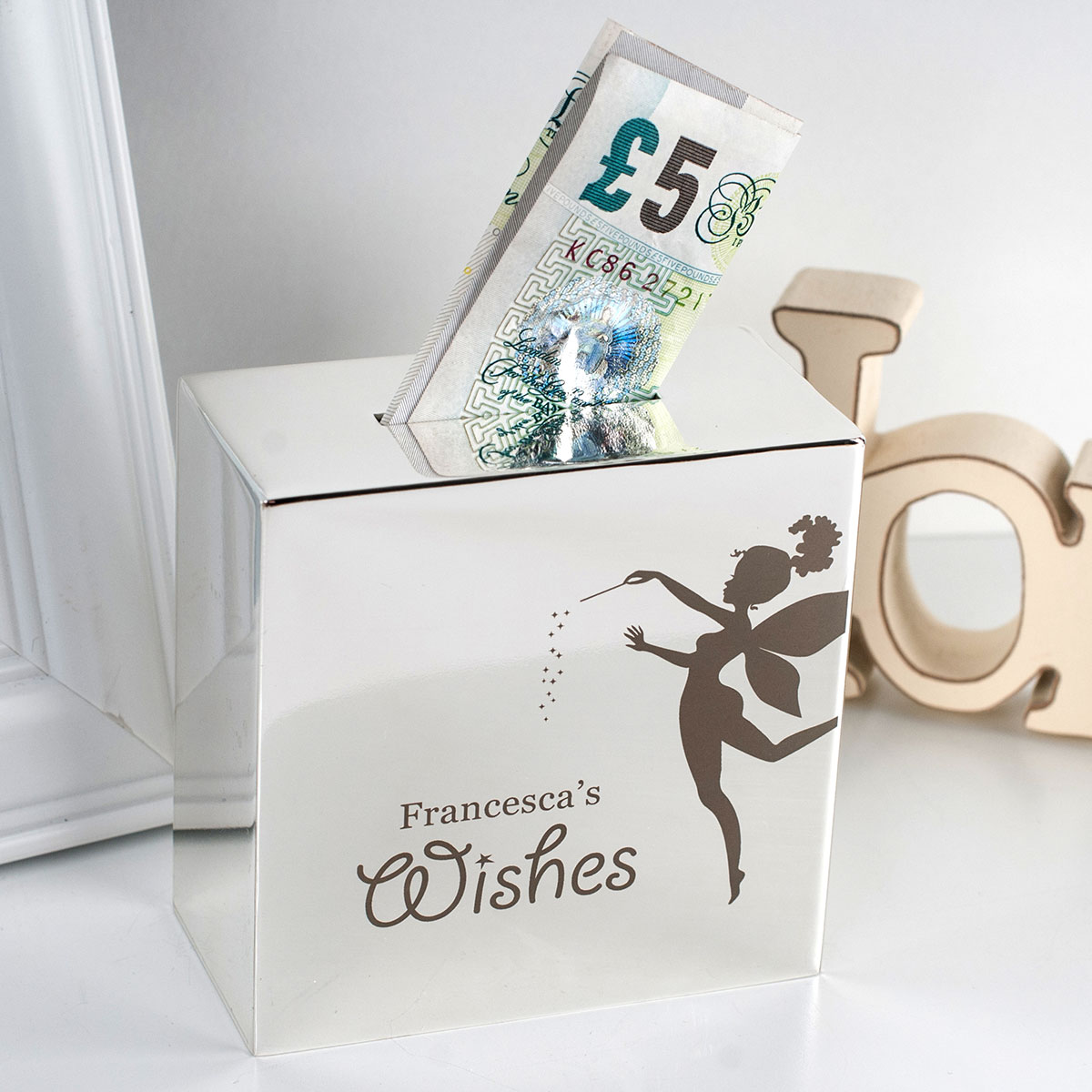 Personalised Silver Money Box - Fairy Wishes
