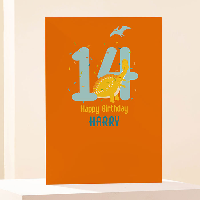 Personalised Birthday Card - Dino Fourteen