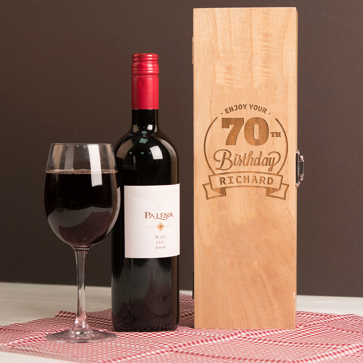 Engraved Luxury Wooden Wine Box - Enjoy Your 70th Birthday