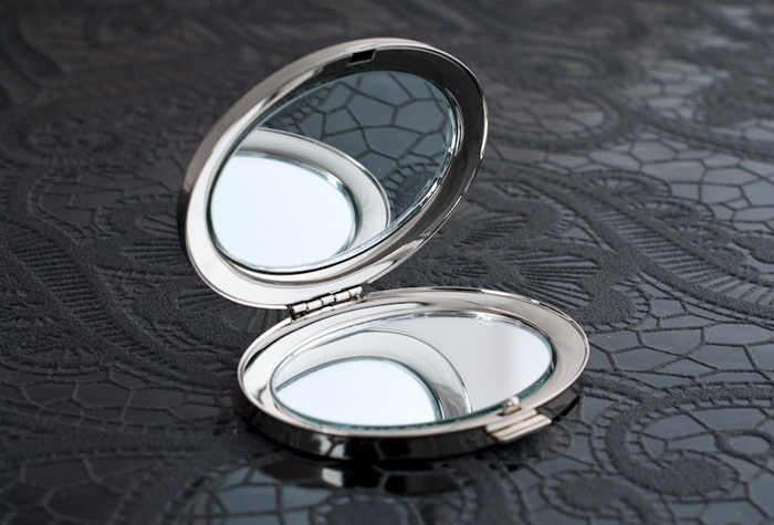 Engraved Silver Oval Compact Mirror