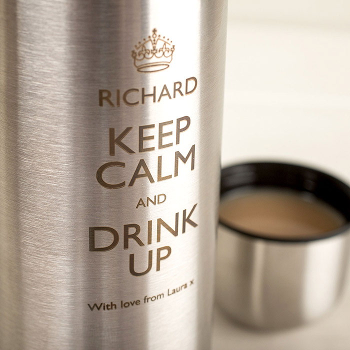Engraved Stainless Steel Vacuum Flask - Keep Calm and Drink Up