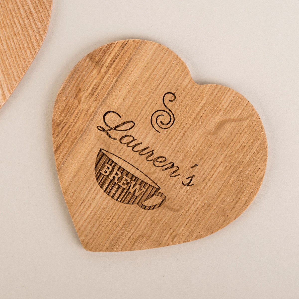 Engraved Set Of 2 Wooden Heart Coasters - Hot Brew