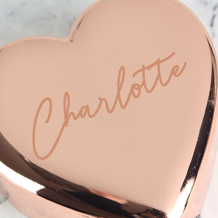 Personalised Exclusive Rose Gold Heart Trinket Box - Name