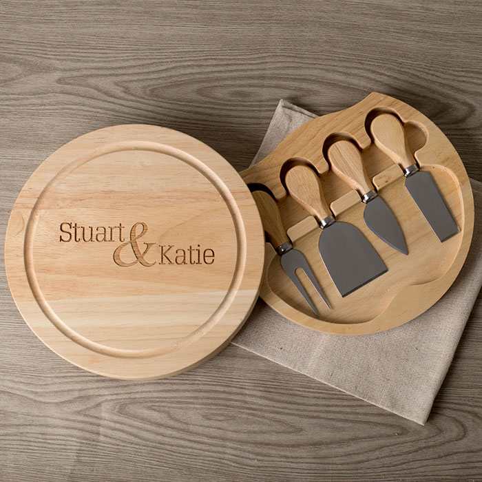 Personalised Wooden Cheeseboard Set - Couple's Names