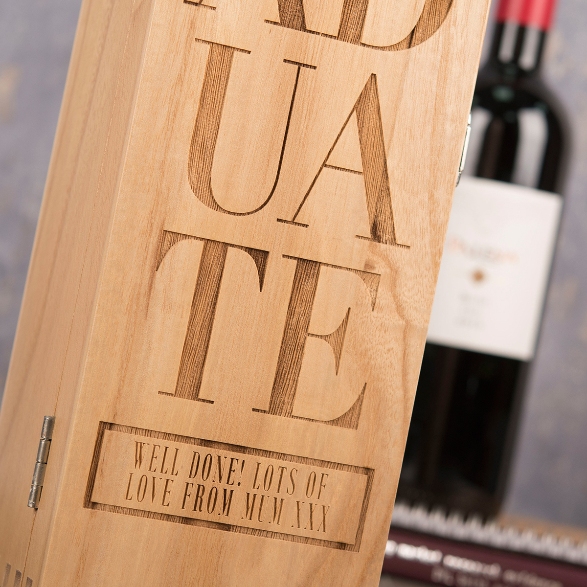 Personalised Luxury Wooden Wine Box - Graduate