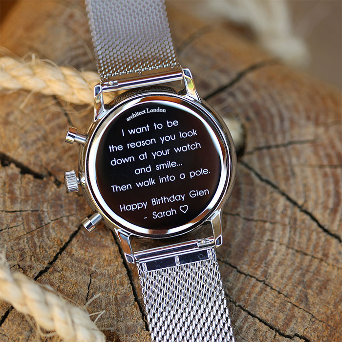 Men's Personalised Watch - Architect Motivator in Blue with Silver Mesh Strap
