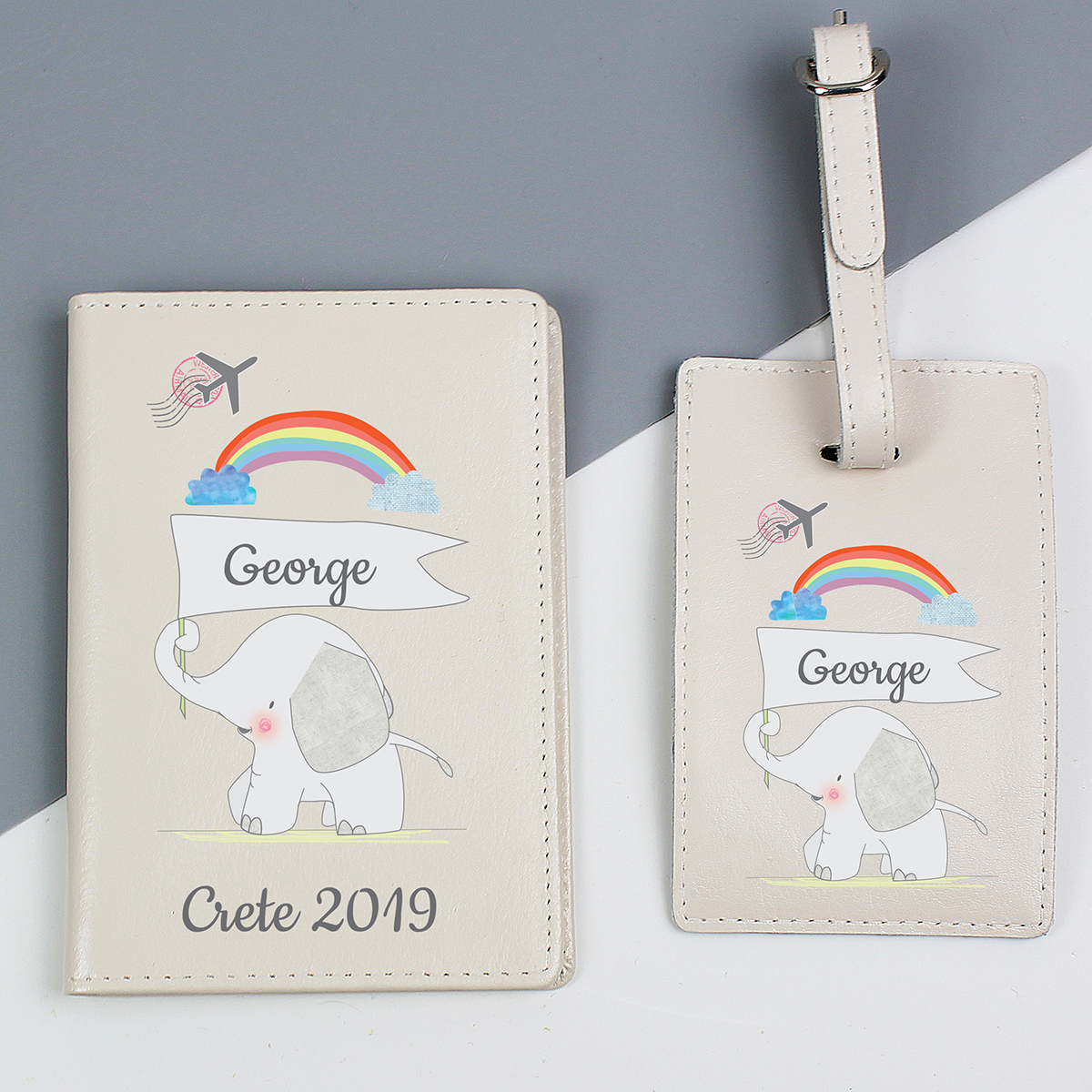 Personalised First Passport Holder & Luggage Tag Set - Elephant