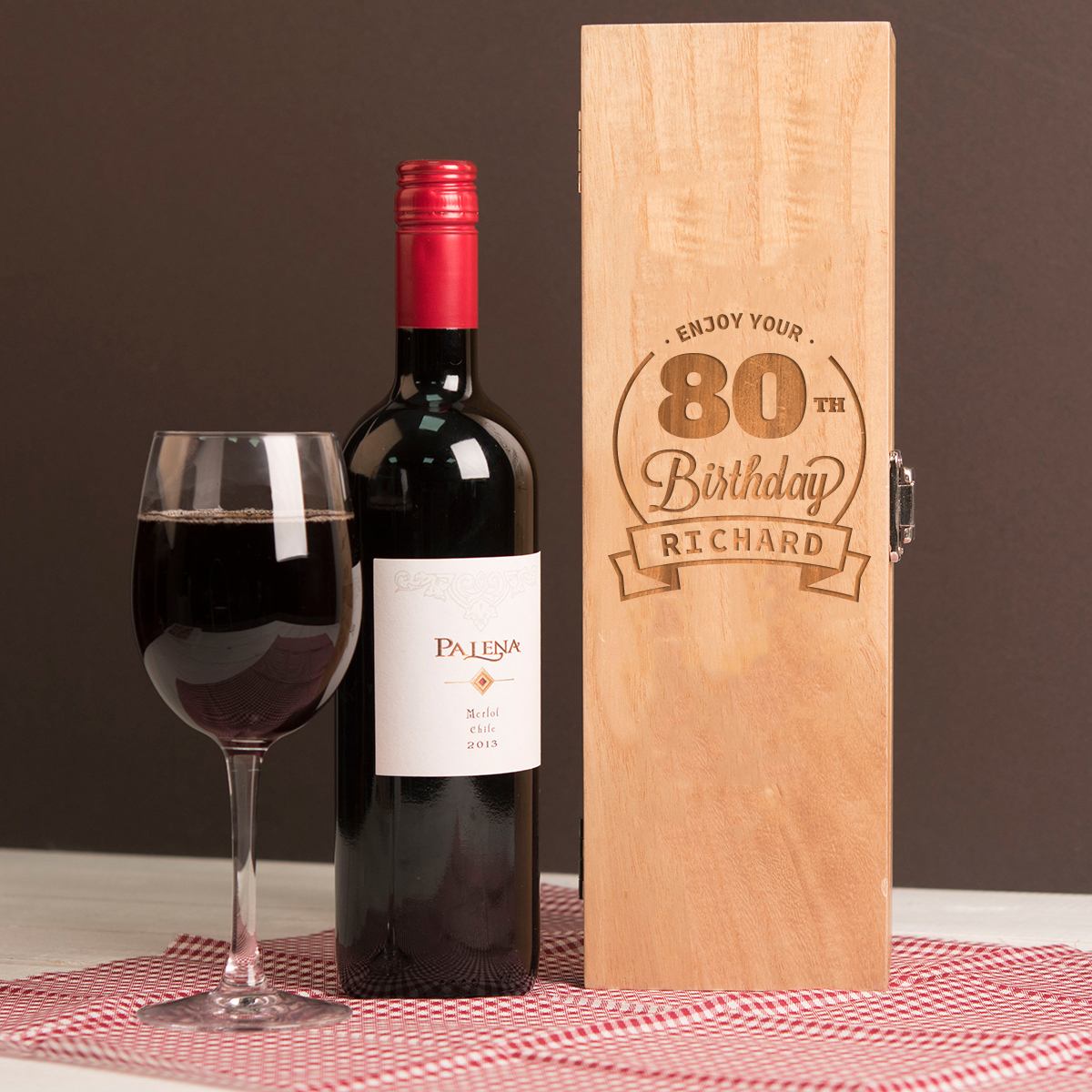 Engraved Luxury Wooden Wine Box - Enjoy Your 80th Birthday