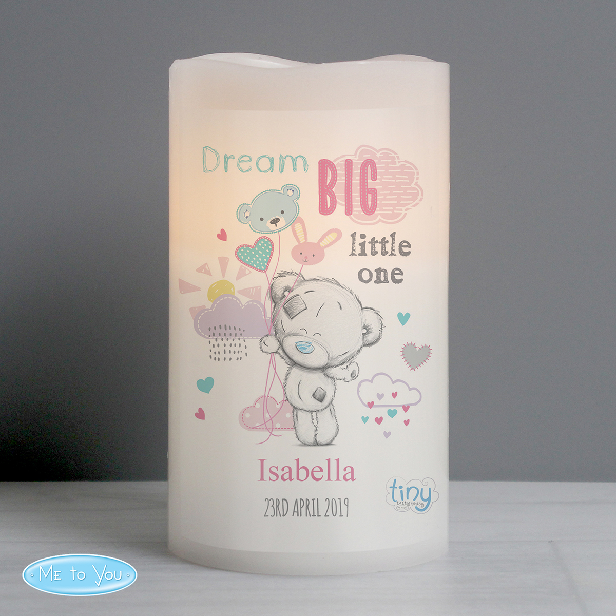 Personalised Tatty Teddy Night Light LED Candle - Pink