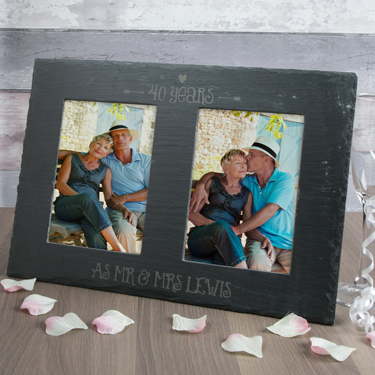 Personalised Double Slate Photo Frame - 40 Years Arrows