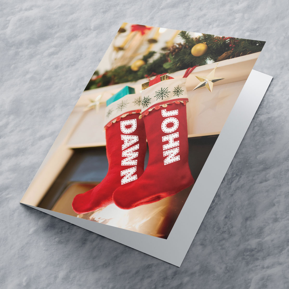 Personalised Christmas Card - Stockings On The Mantelpiece