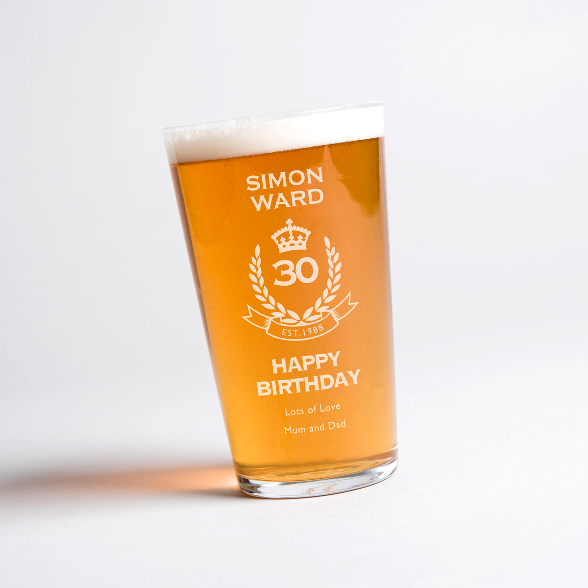 Personalised Pint Glass - 30th Birthday Crest