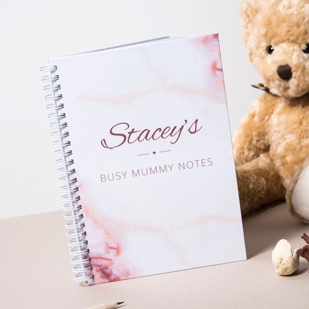 Personalised Notebook - Pink Marble, Name & Message