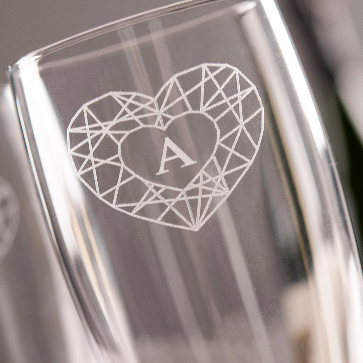 Personalised Set Of 2 Champagne Flutes - Geometric Hearts & Initials