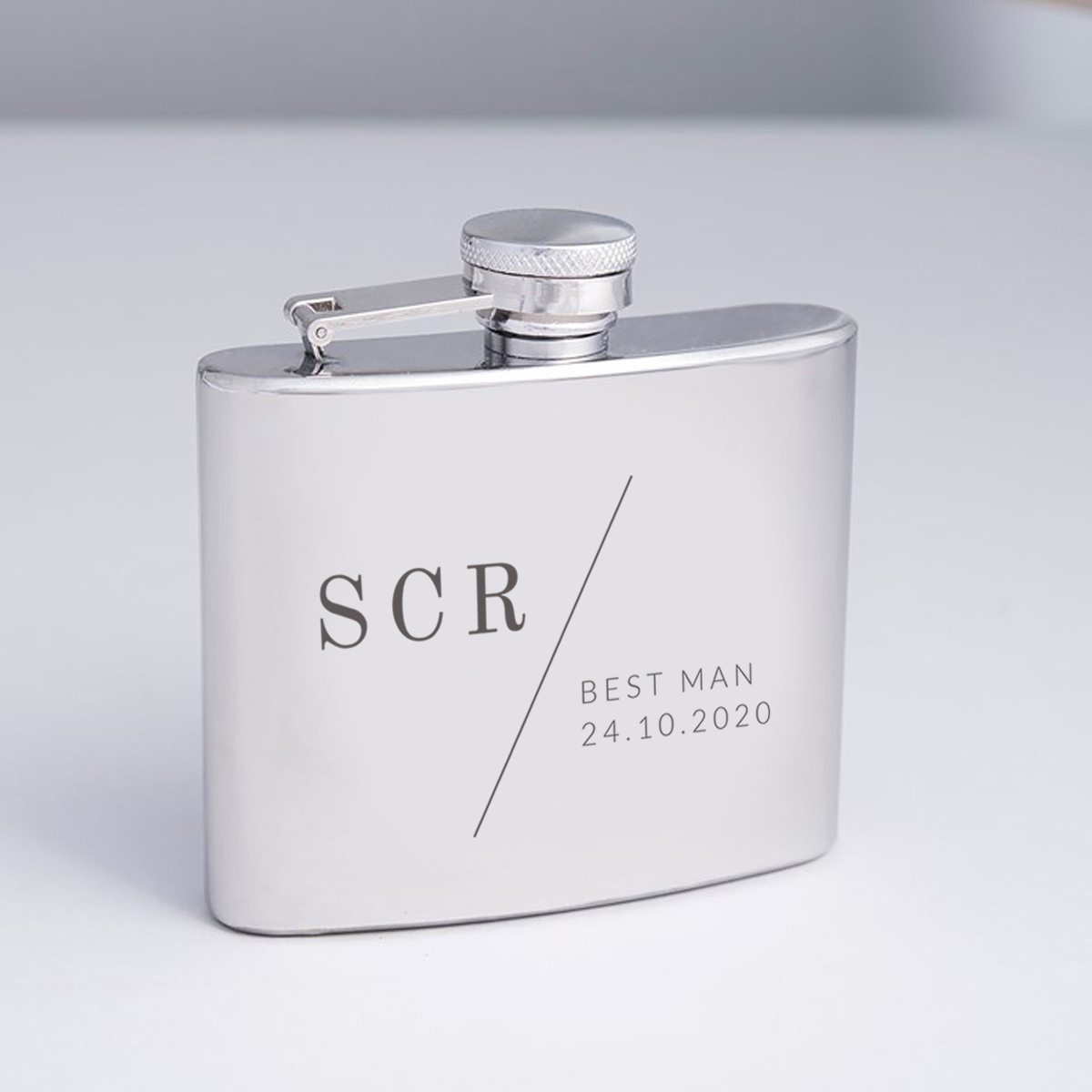 Engraved Stainless Steel Hip Flask - Wedding Initials