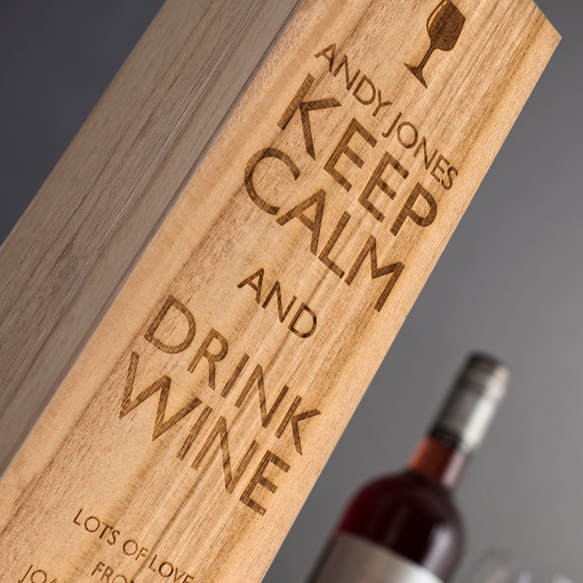 Personalised Luxury Wooden Wine Box - Keep Calm