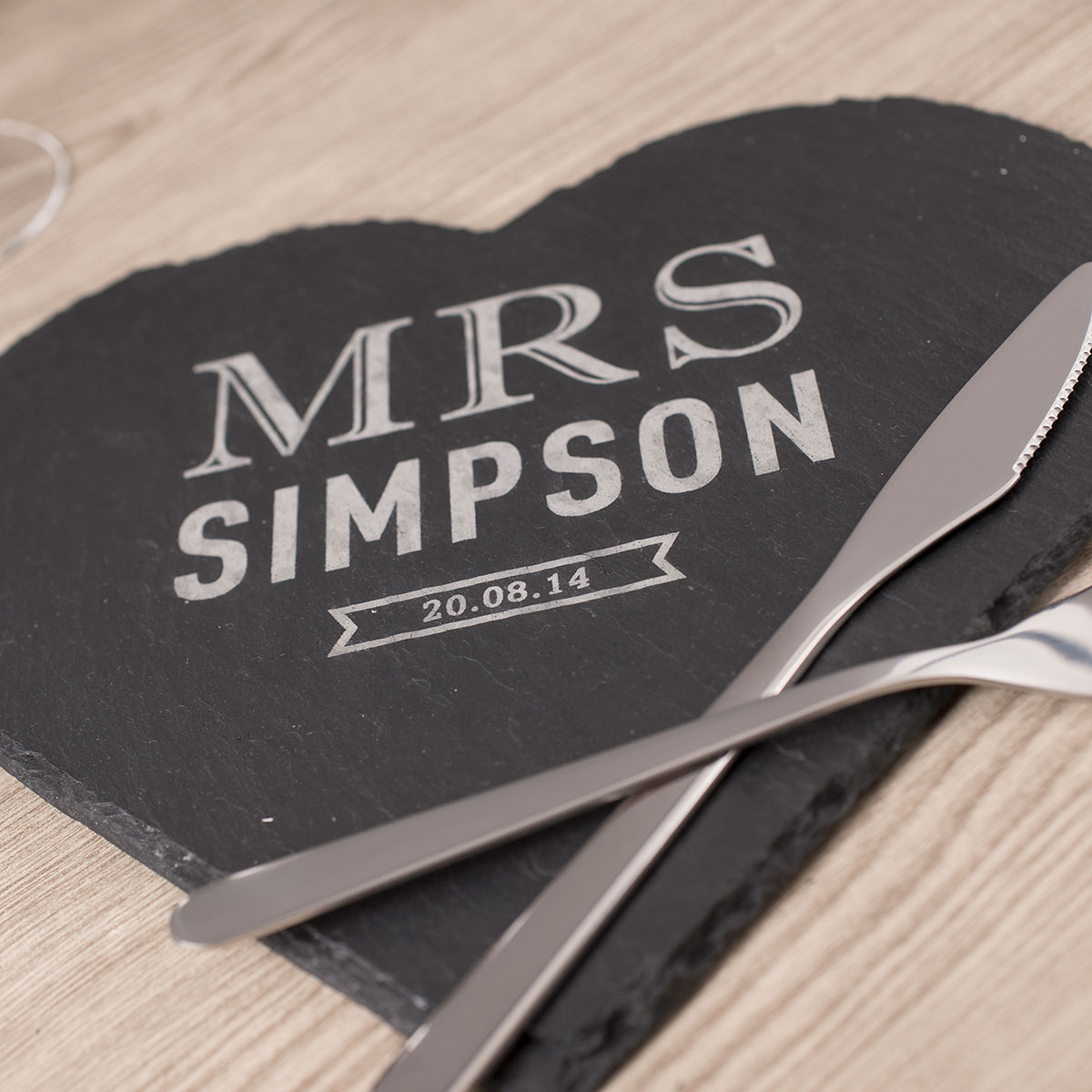 Engraved Set Of 2 Heart-Shaped Slate Placemats - Mr & Mrs