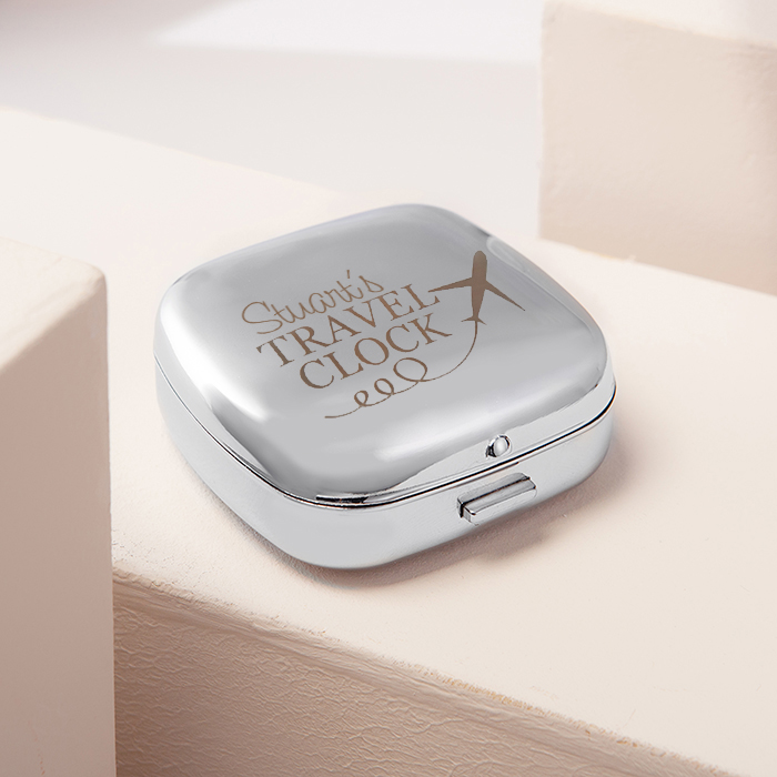 Engraved Travel Alarm Clock With Cover - Plane