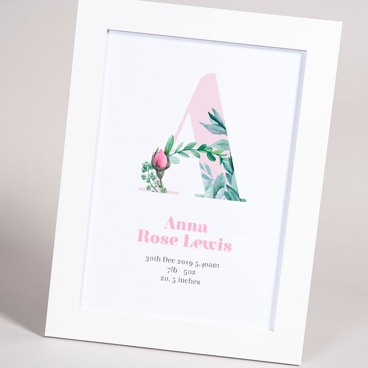 Personalised Framed Print - New Baby Floral Letter