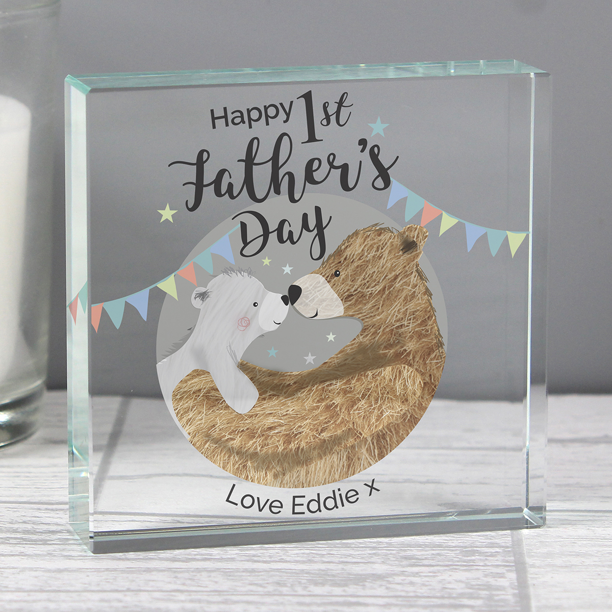 Personalised Crystal Token - 1st Father's Day Daddy Bear