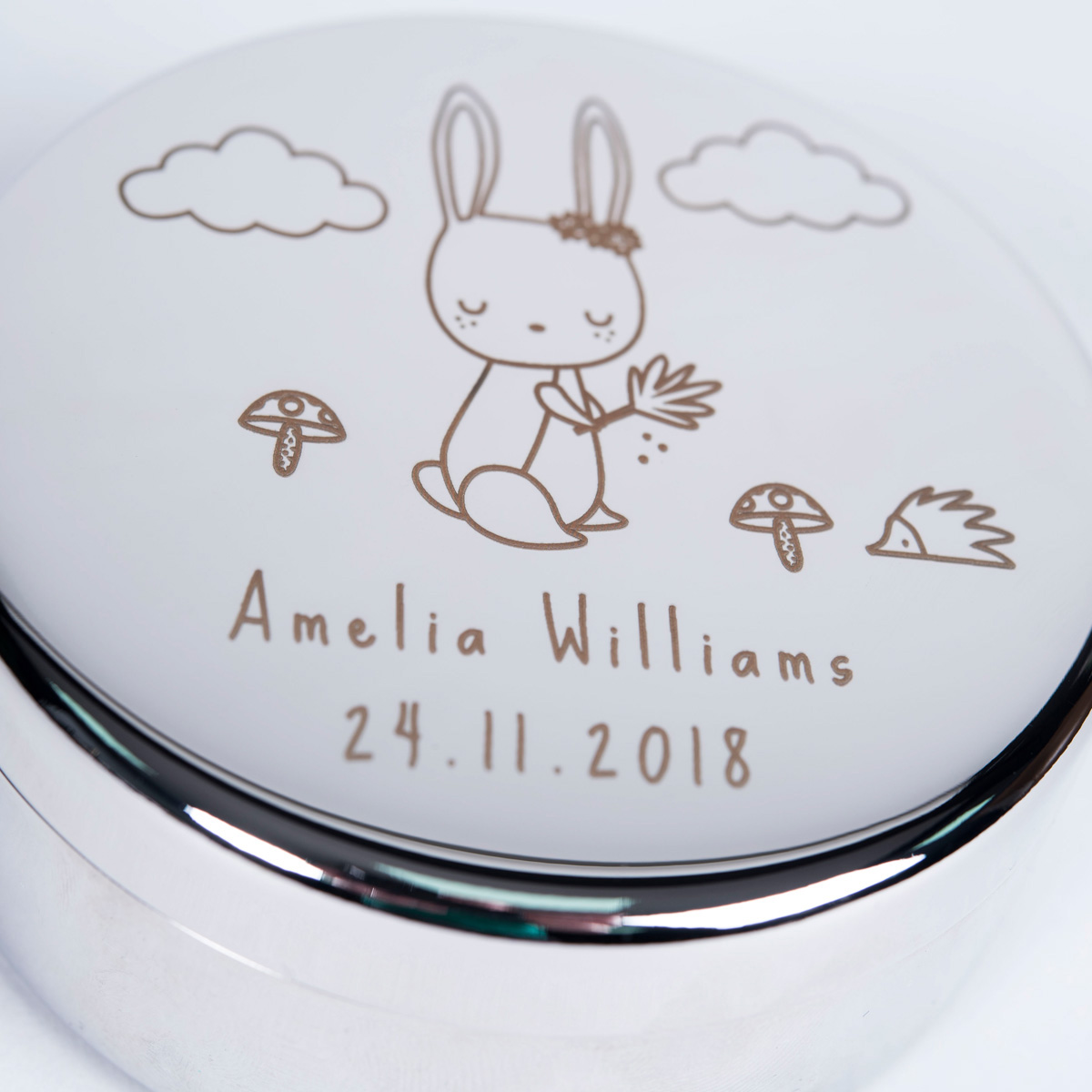 Engraved Circular Trinket Box - Bunny