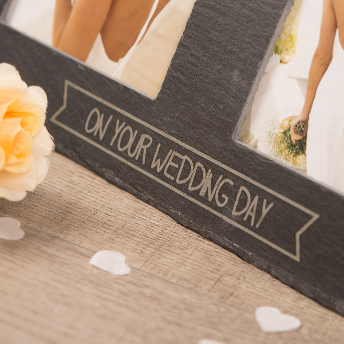 Engraved Double Slate Photo Frame - On Your Wedding Day