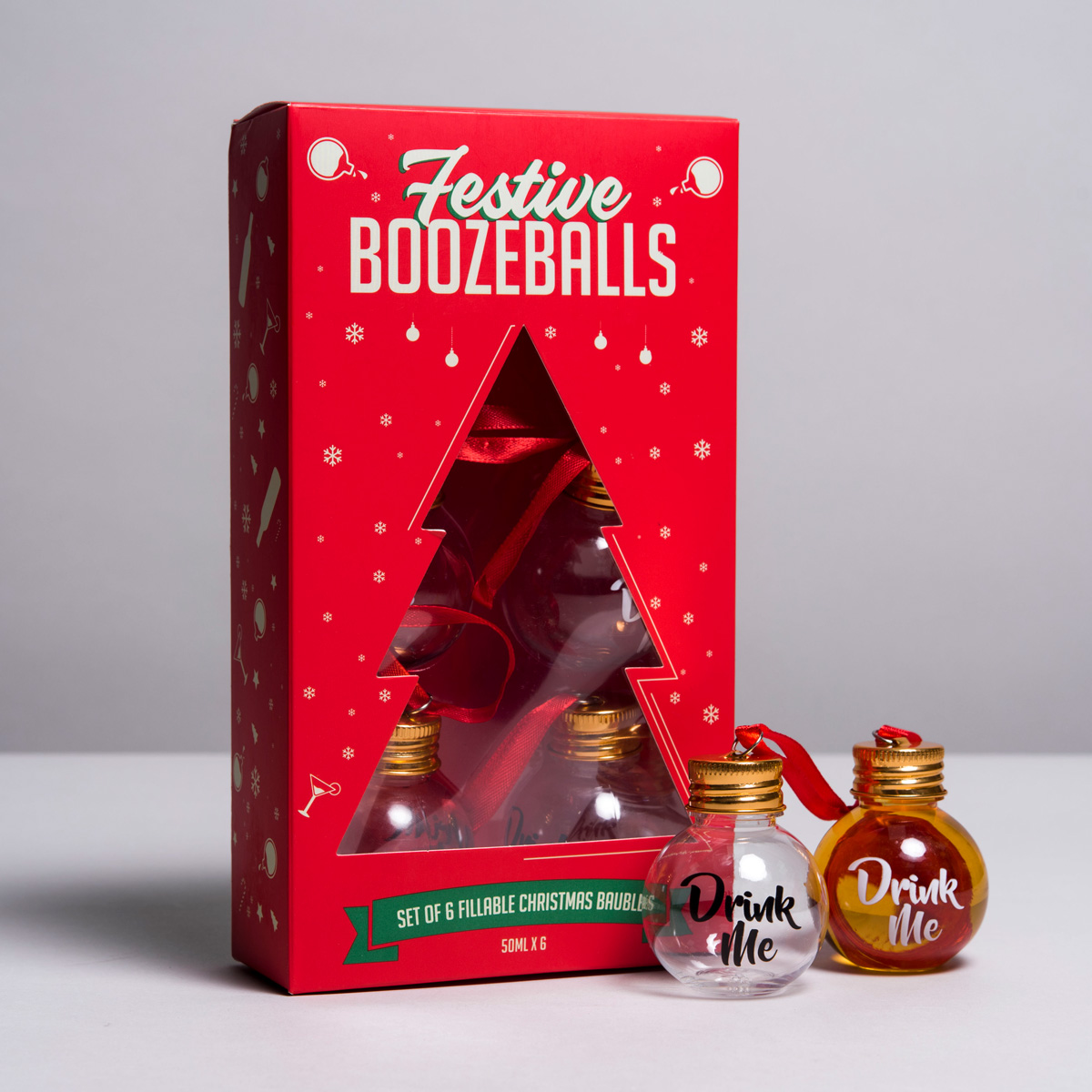 Festive Booze Balls - Set Of 6 Unfilled Baubles