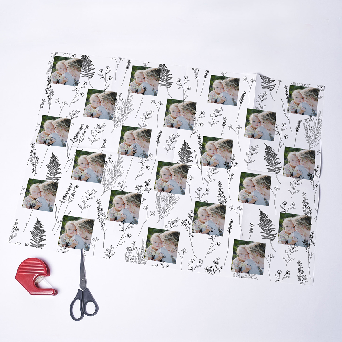 Photo Upload Wrapping Paper - Monochrome Floral