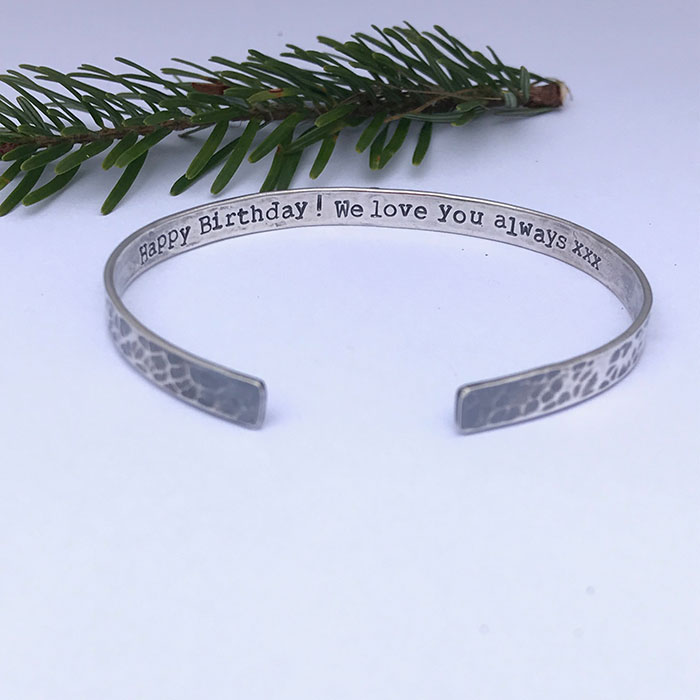 Personalised Hammered Cuff Bangle - Message