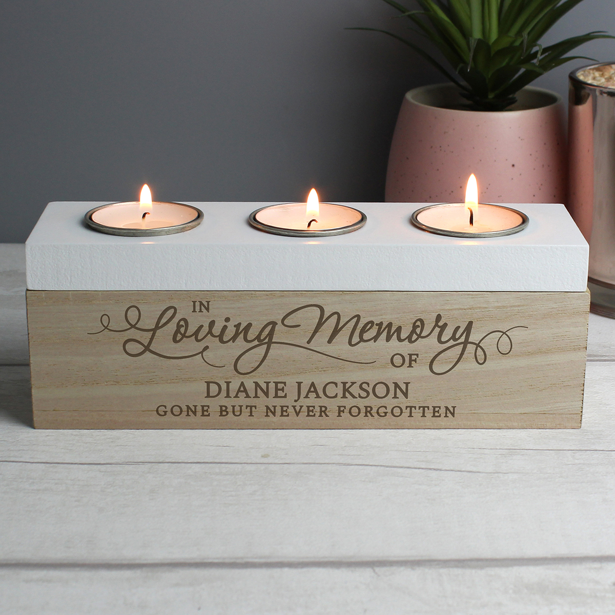 Personalised Triple Tea Light Box - In Loving Memory