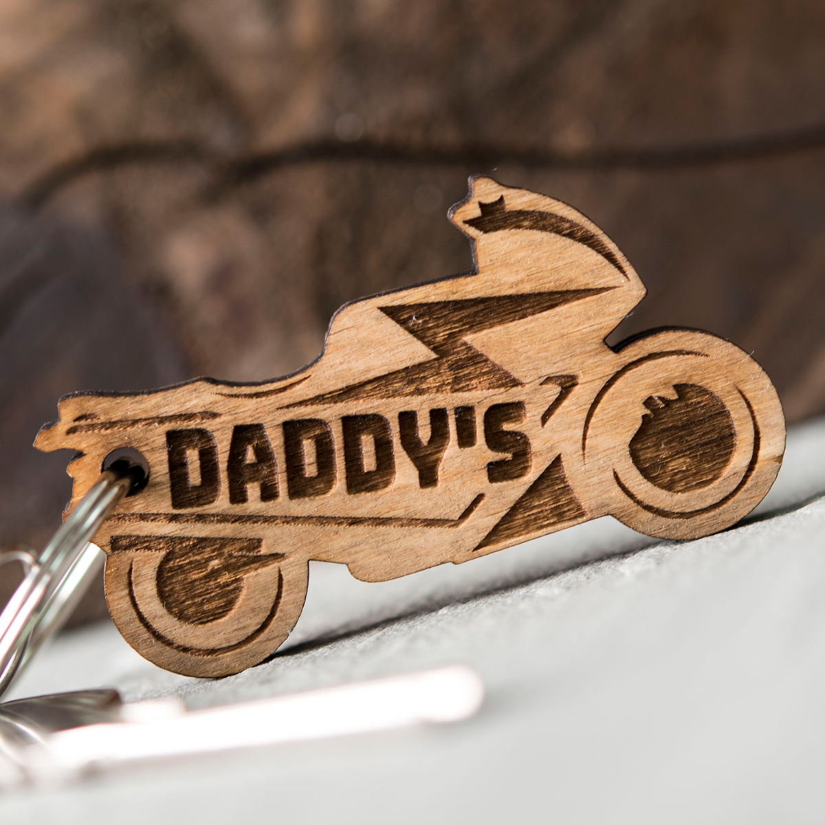 Personalised Wooden Key Ring - Motorbike