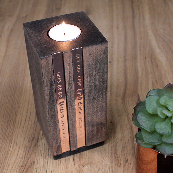 Personalised Block Beech Tea Light Holder with Double Message