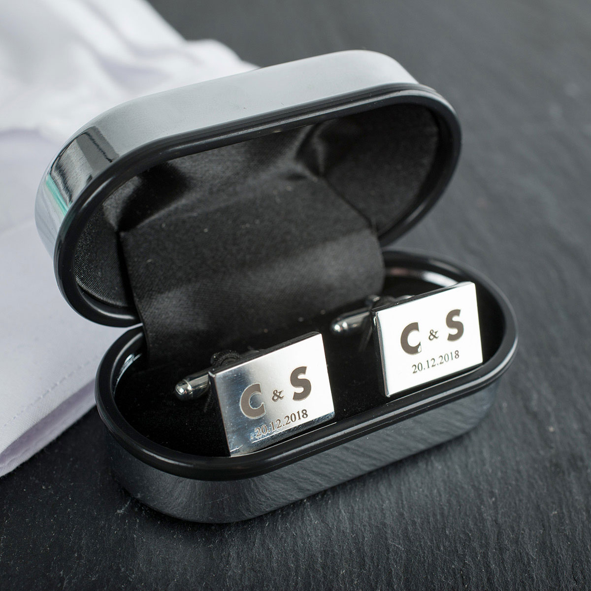 Engraved Rectangle Cufflinks - Couple's Initials