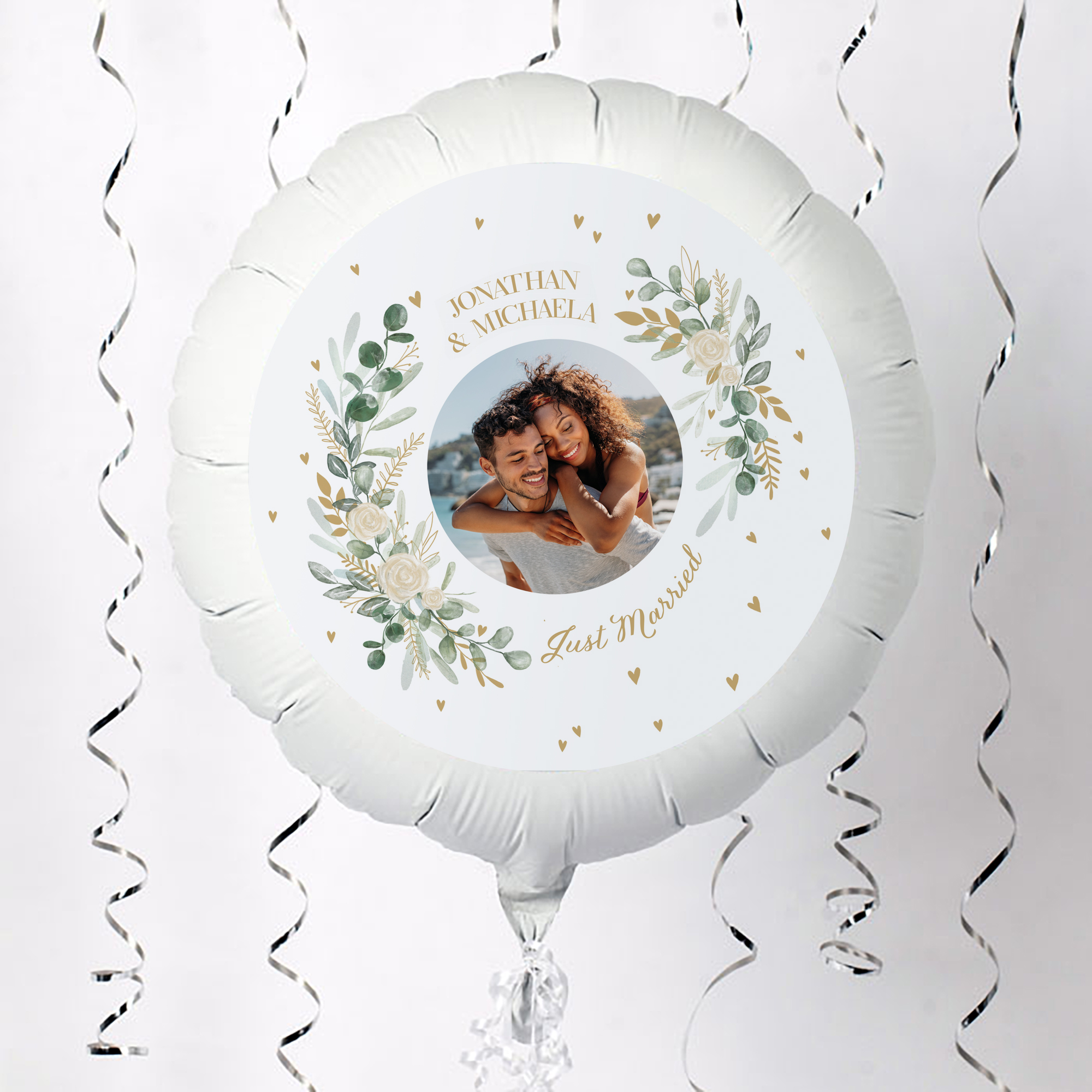 Personalised Photo Upload Large Helium Balloon - Floral Wedding, Just Married 