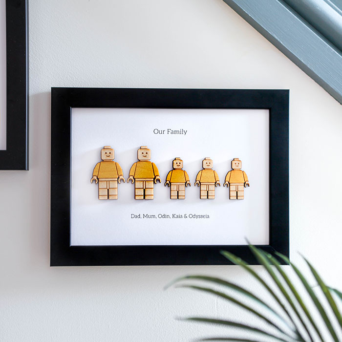 Personalised 3D Wooden A5 Framed Print - Wooden Block Character Family