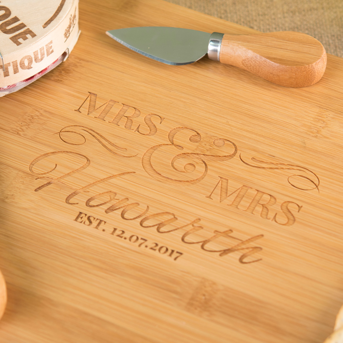 Personalised Large Rectangular Wooden Cheeseboard - Mrs & Mrs