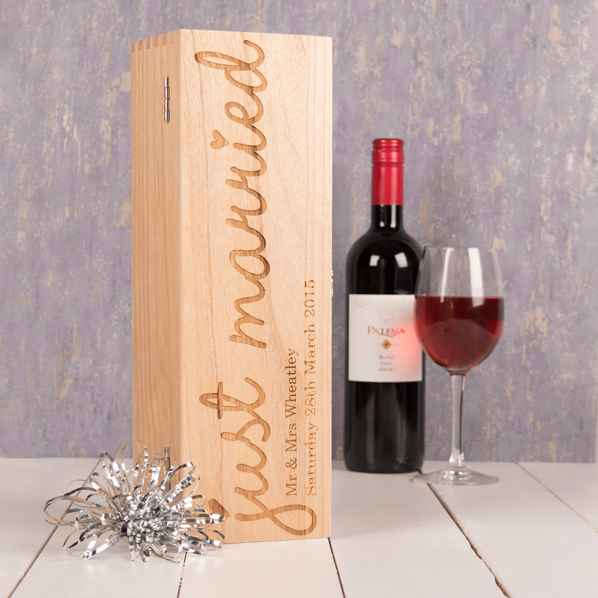 Personalised Luxury Wooden Wine Box - Just Married